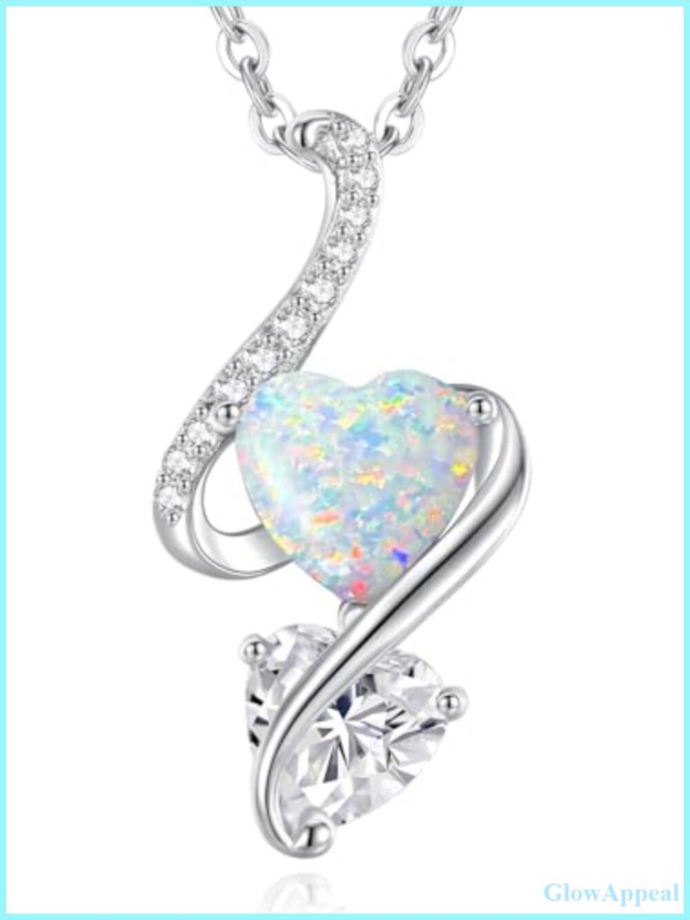 925 Sterling Silver Double Birthstone Opal Heart Necklace Adjustable
